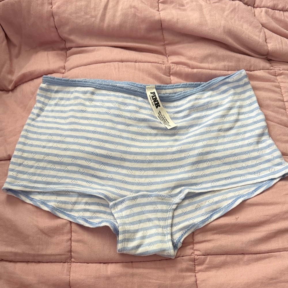 PINK Victoria's Secret Light Blue & White Striped Boyshort Panty